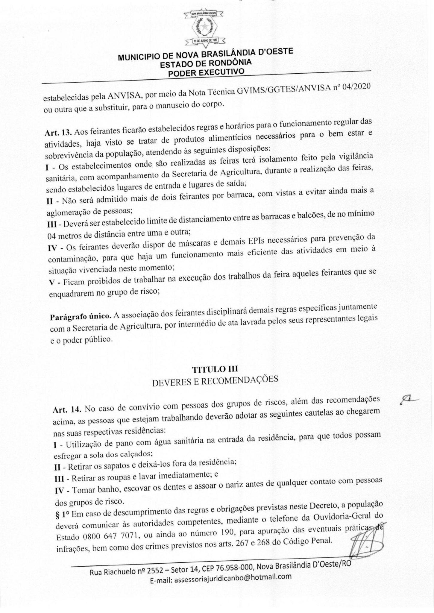 Prefeitura de Nova Brasilândia decreta 