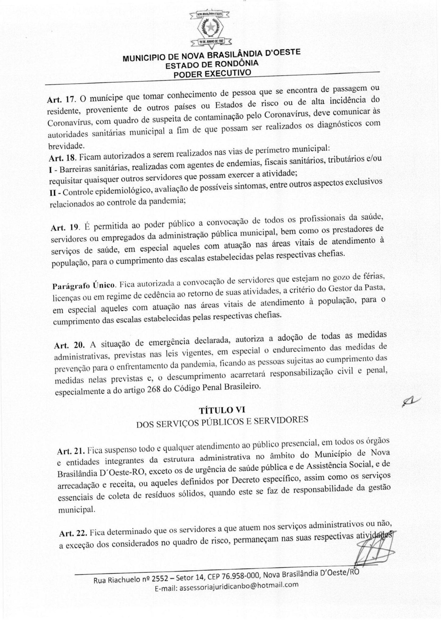 Prefeitura de Nova Brasilândia decreta 