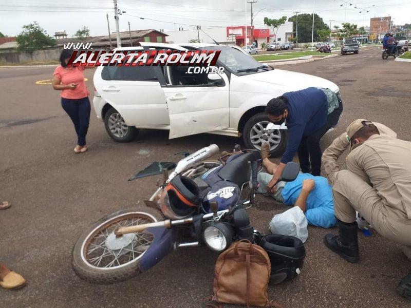 Colisão entre carro e moto deixa dois feridos nesta quinta-feira, em Rolim de Moura Colisão entre carro e moto deixa dois feridos nesta quinta-feira, em Rolim de Moura