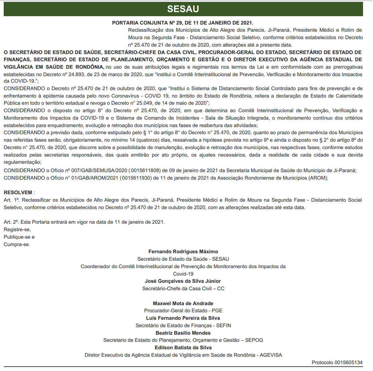 Governo volta atrás e reclassifica Rolim de Moura, Alta Floresta e outros 2 municípios para Fase 02; veja o decreto Governo volta atrás e reclassifica Rolim de Moura, Alta Floresta e outros 2 municípios para Fase 02; veja o decreto