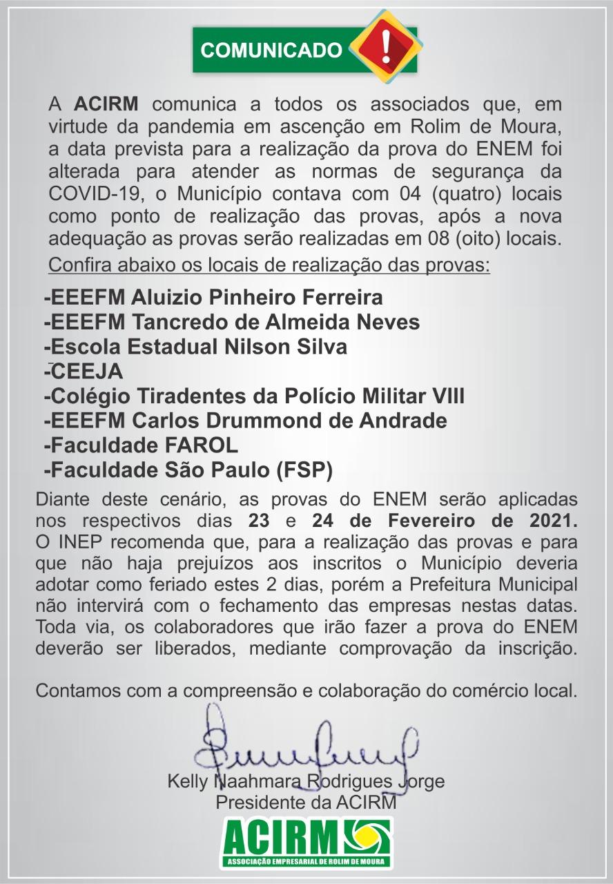 Rolim de Moura: Provas do Enem serão nos dias 23 e 24 de fevereiro Rolim de Moura: Provas do Enem serão nos dias 23 e 24 de fevereiro