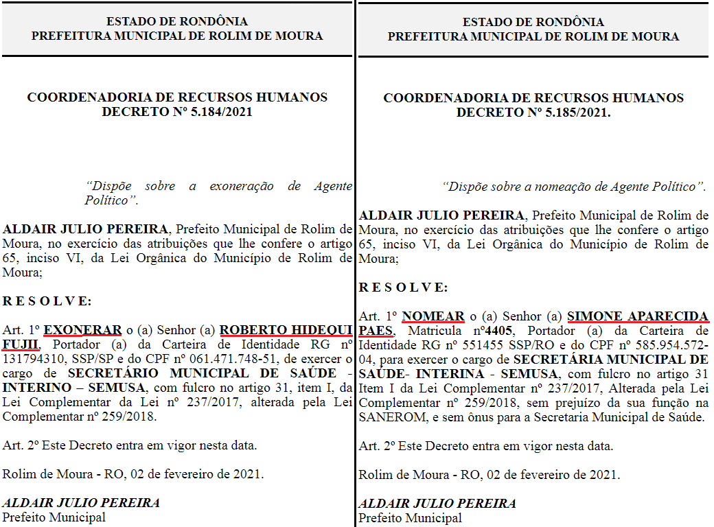 Sem alternativas, Simone Paes é empossada secretária de saúde de Rolim de Moura após piora da saúde de Fujii