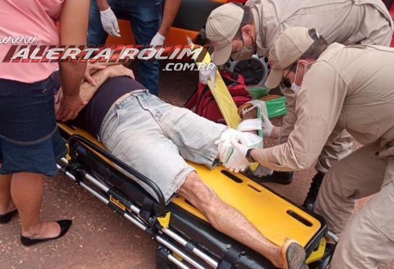 Motociclista é socorrido com suspeita de fratura em uma das pernas após acidente em Rolim de Moura Motociclista é socorrido com suspeita de fratura em uma das pernas após acidente em Rolim de Moura