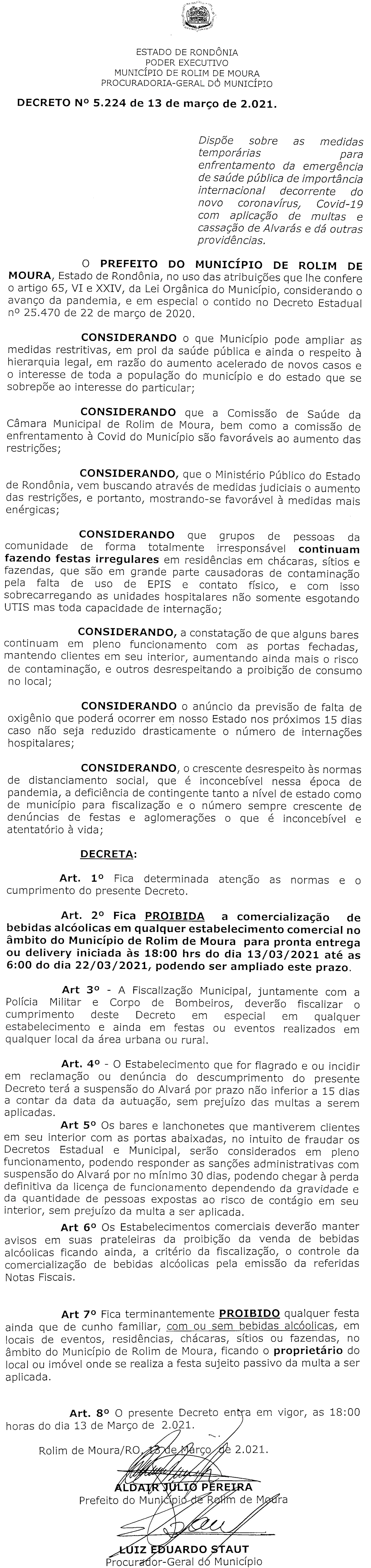 Prefeitura de Rolim de Moura publica decreto proibido vendas de bebidas alcoólicas em todos os estabelecimento, seja a pronta entrega ou delivery; veja o decreto Prefeitura de Rolim de Moura publica decreto proibido vendas de bebidas alcoólicas em todos os estabelecimento, seja a pronta entrega ou delivery; veja o decreto