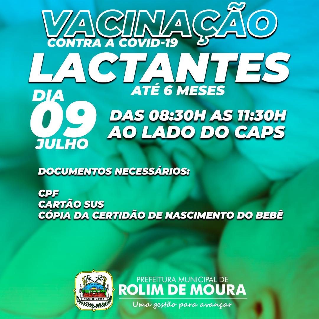 Rolim de Moura: Pessoas com idade entre 55 a 59, trabalhadores bancários e lactantes serão vacinados contra covid-19 esta semana; veja o calendário