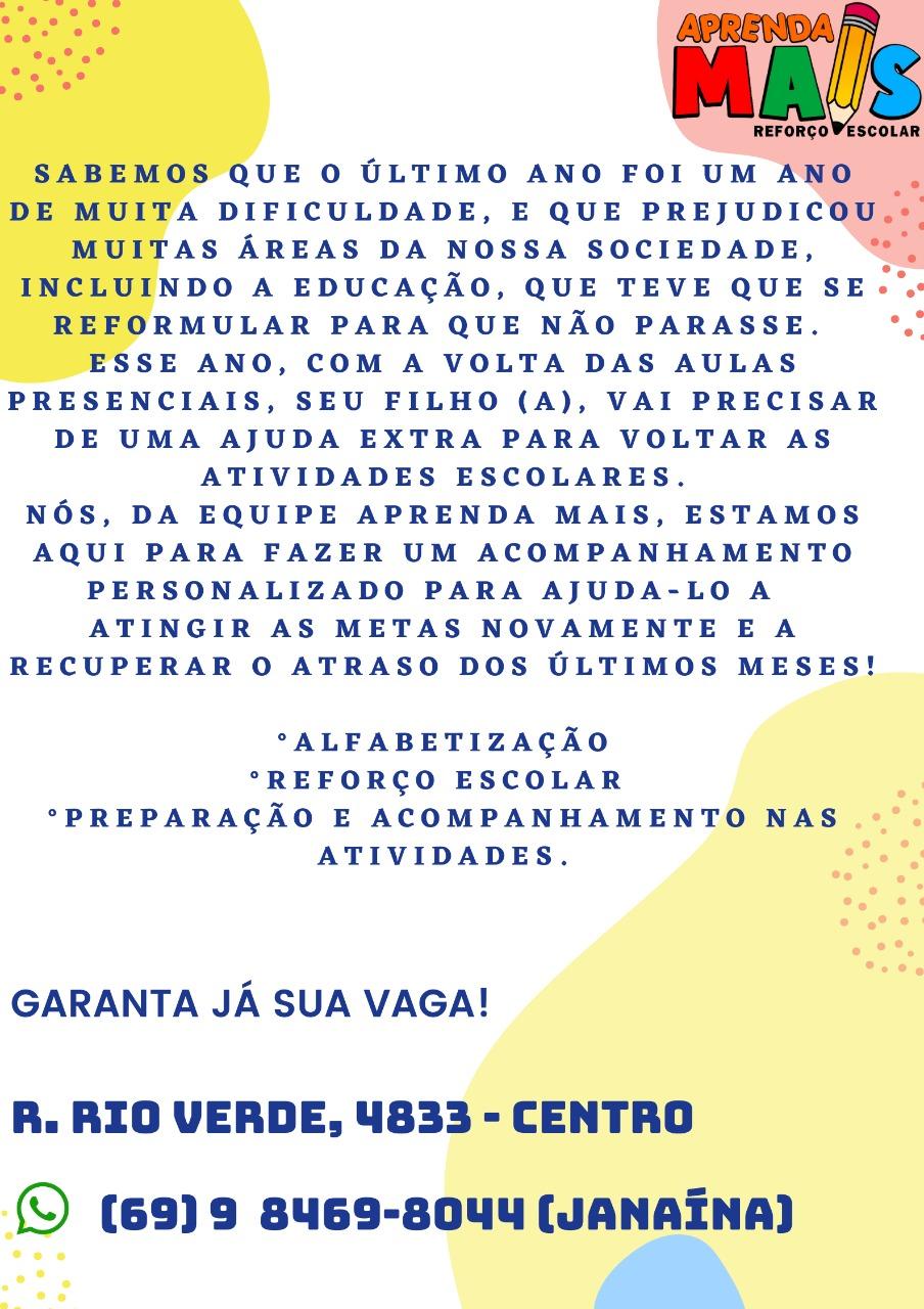 ROLIM DE MOURA: Matriculas abertas na APRENDA MAIS reforço escolar ROLIM DE MOURA: Matriculas abertas na APRENDA MAIS reforço escolar