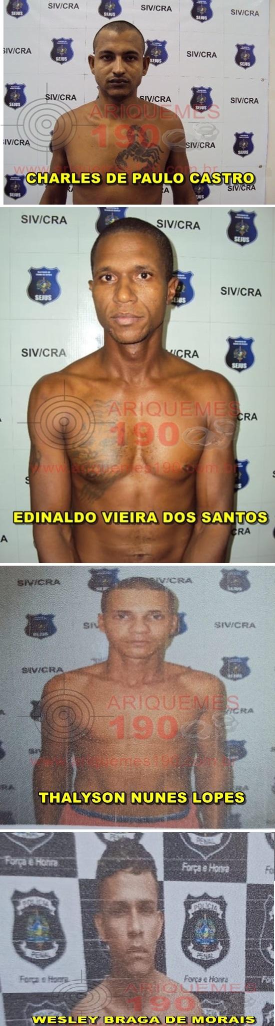 Nove detentos que fugiram de presídio em Ariquemes foram recapturados; Polícia divulga imagens dos quatro que estão foragidos