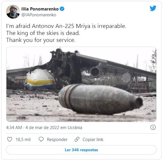 TV russa divulga imagens do maior avião do mundo, destruído na guerra da Ucrânia