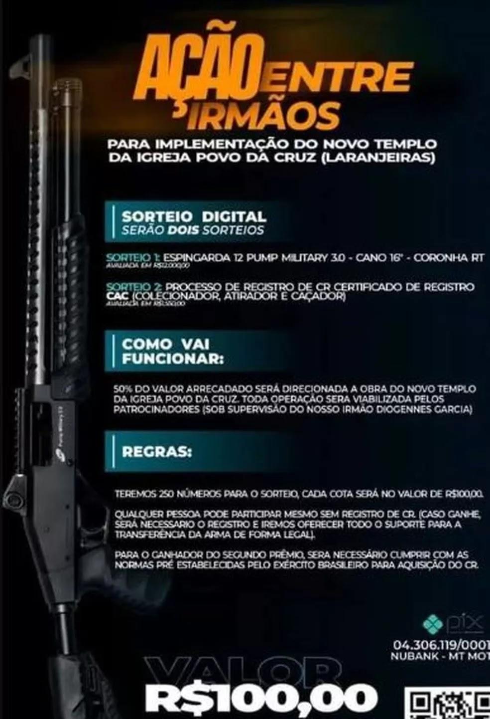 Igreja evangélica sorteia espingarda calibre 12 para reformar templo no ES Igreja evangélica sorteia espingarda calibre 12 para reformar templo no ES