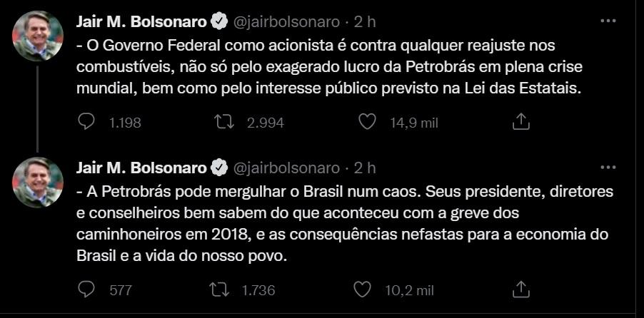 Bolsonaro diz que Petrobras pode mergulhar Brasil no caos com novos reajustes