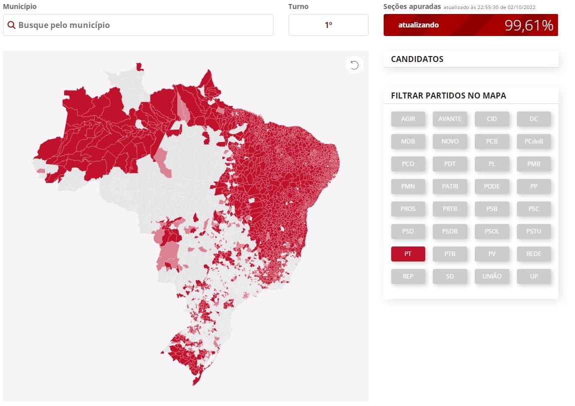 Eleição em cores: Mapa mostra em quais regiões Lula e Bolsonaro foram mais vitoriosos Eleição em cores: Mapa mostra em quais regiões Lula e Bolsonaro foram mais vitoriosos