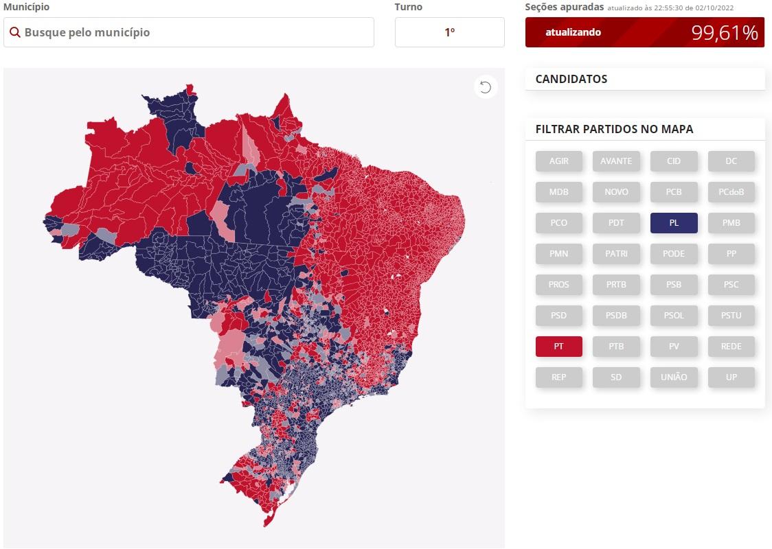 Eleição em cores: Mapa mostra em quais regiões Lula e Bolsonaro foram mais vitoriosos Eleição em cores: Mapa mostra em quais regiões Lula e Bolsonaro foram mais vitoriosos