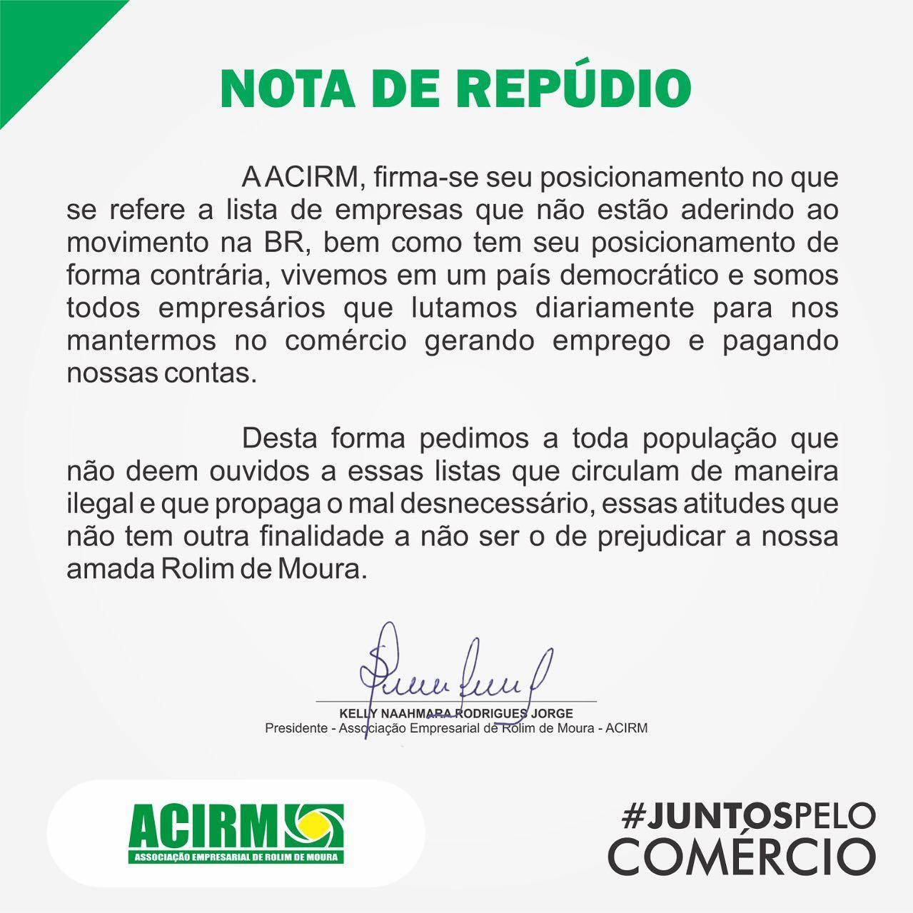 Acirm emite nota de repúdio a suposto boicote a empresas que não aderiram às manifestações contra resultados das eleições