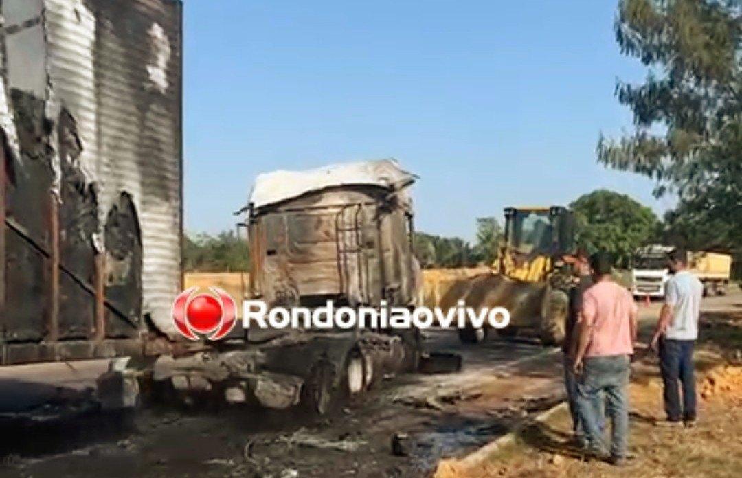Pelo menos seis carretas de rede de supermercados são destruídas por criminosos em RO Pelo menos seis carretas de rede de supermercados são destruídas por criminosos em RO