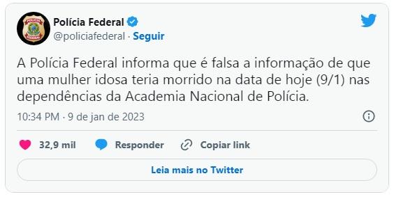 Polícia Federal nega morte de idosa que estaria entre os presos após ação em Brasília Polícia Federal nega morte de idosa que estaria entre os presos após ação em Brasília