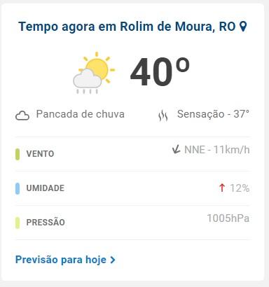Nova onda de calor faz temperatura chegar aos 40ºC nesta tarde e 41°C no domingo em Rolim de Moura
