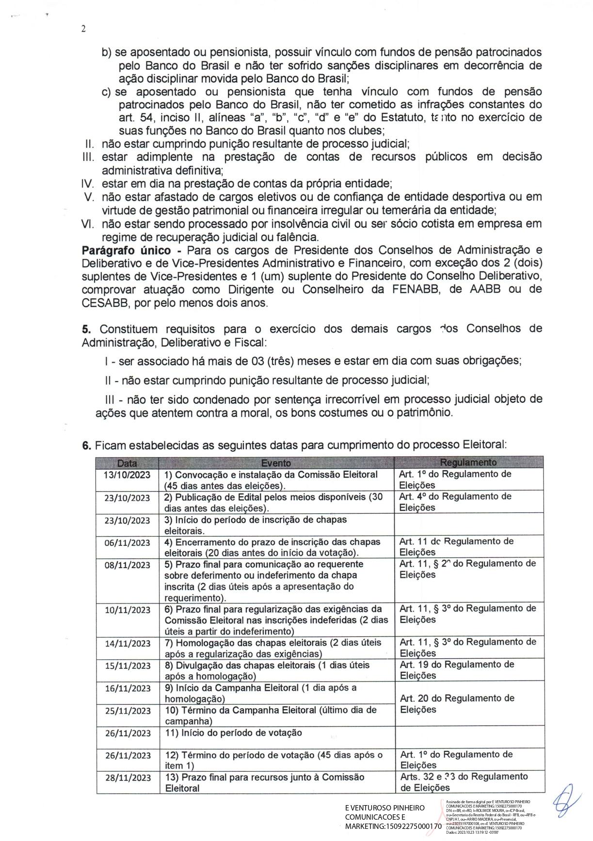 EDITAL DE CONVOCAÇÃO DAS ELEIÇÕES DA AABB DE ROLIM DE MOURA - RO