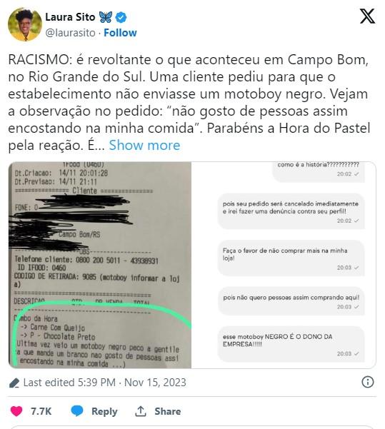 Pedido de delivery com frase racista vai parar na polícia: Pedido de delivery com frase racista vai parar na polícia: