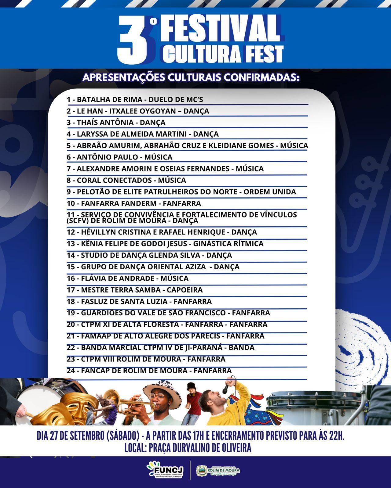 ROLIM DE MOURA: 3º Festival Cultura Fest acontece nesse sábado 