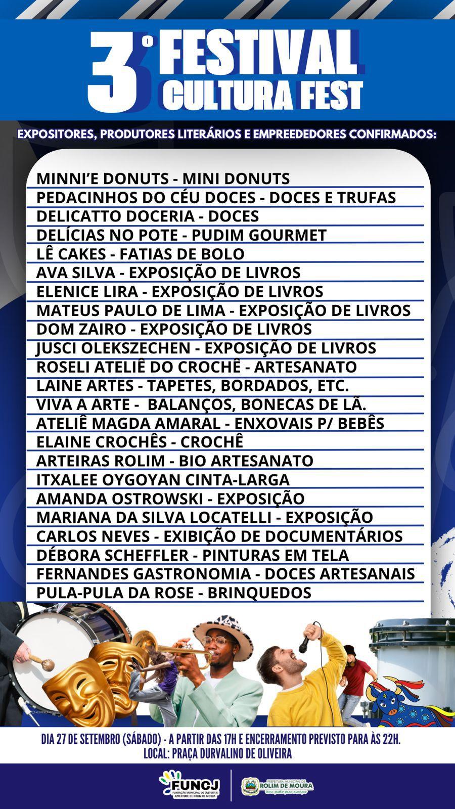 ROLIM DE MOURA: 3º Festival Cultura Fest acontece nesse sábado 