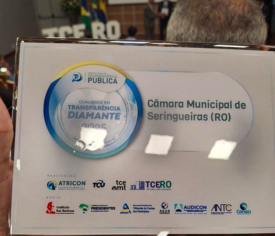 HISTÓRICO: Câmara Municipal de Seringueiras recebe pela primeira vez selo Diamante do Tribunal de Contas do estado de Rondônia