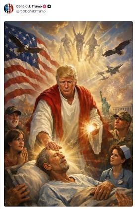 Donald Trump publica imagem vestido como Jesus Cristo e gera revolta nas redes sociais Donald Trump publica imagem vestido como Jesus Cristo e gera revolta nas redes sociais